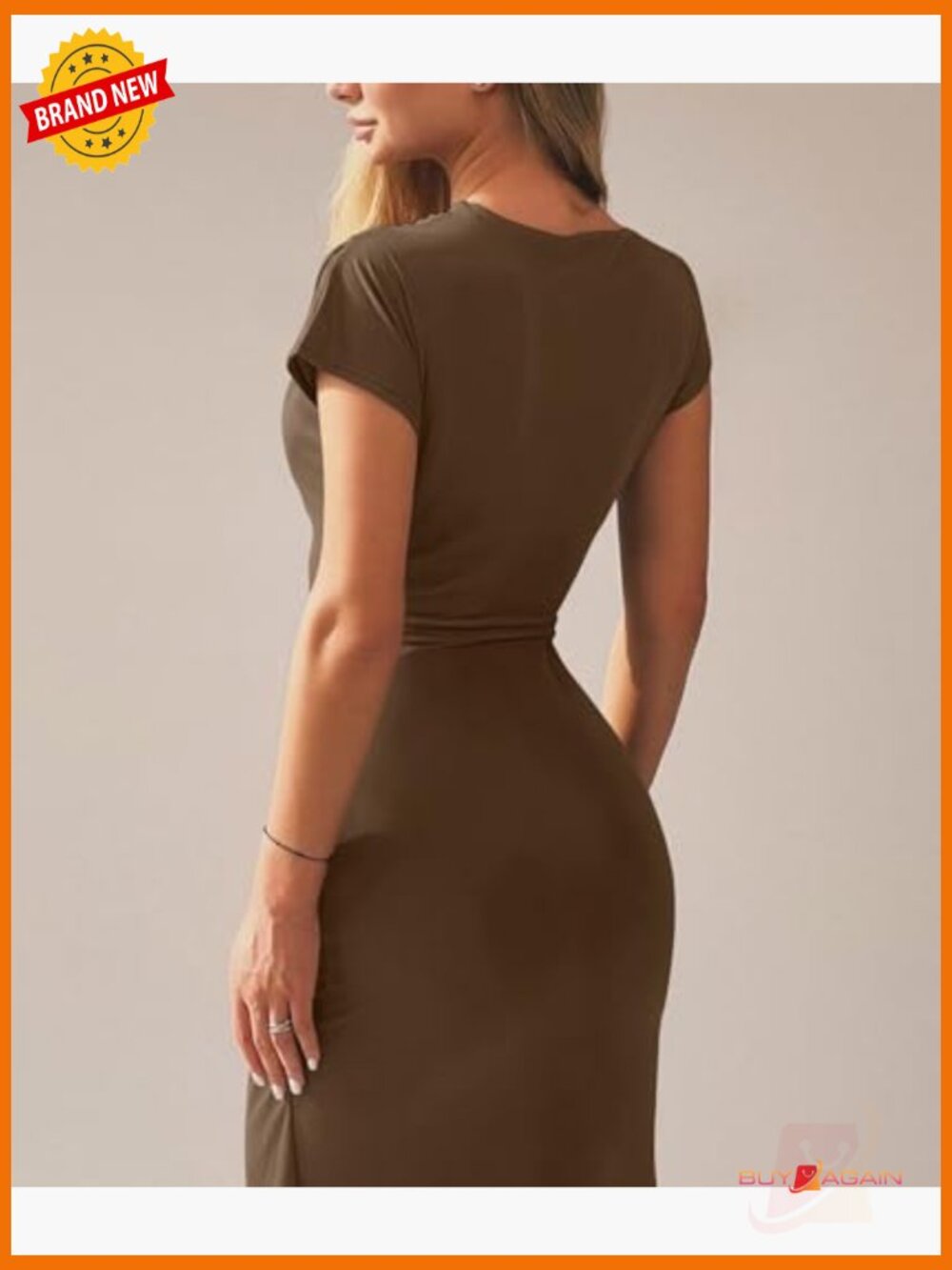 Bodycon Maxi Dress Mock Neck Lace Up Bandage Ruched Short Sleeve Cocktail Dress - Picture 2 of 7
